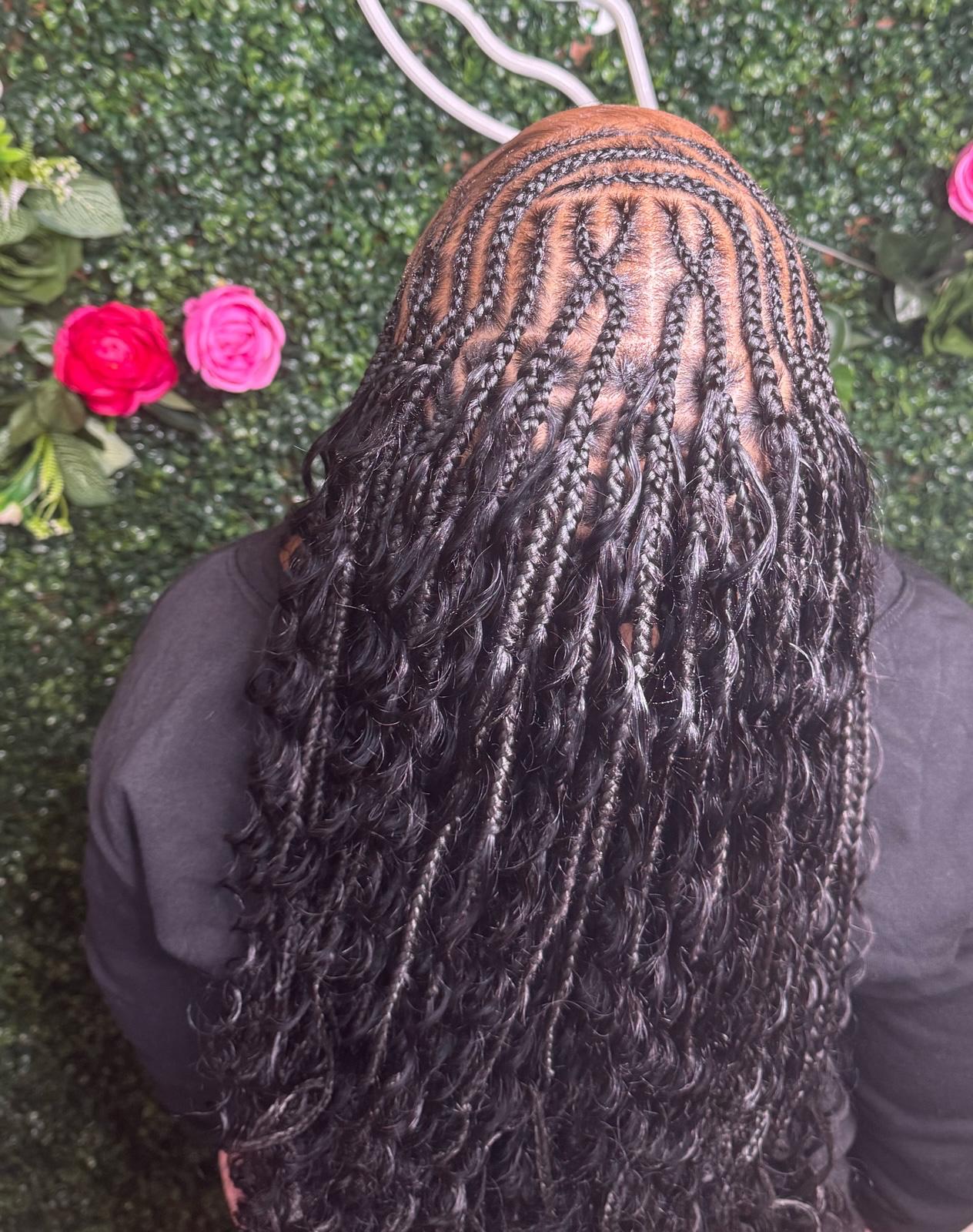 Small knotless braids with curly ends by Joyce Braids