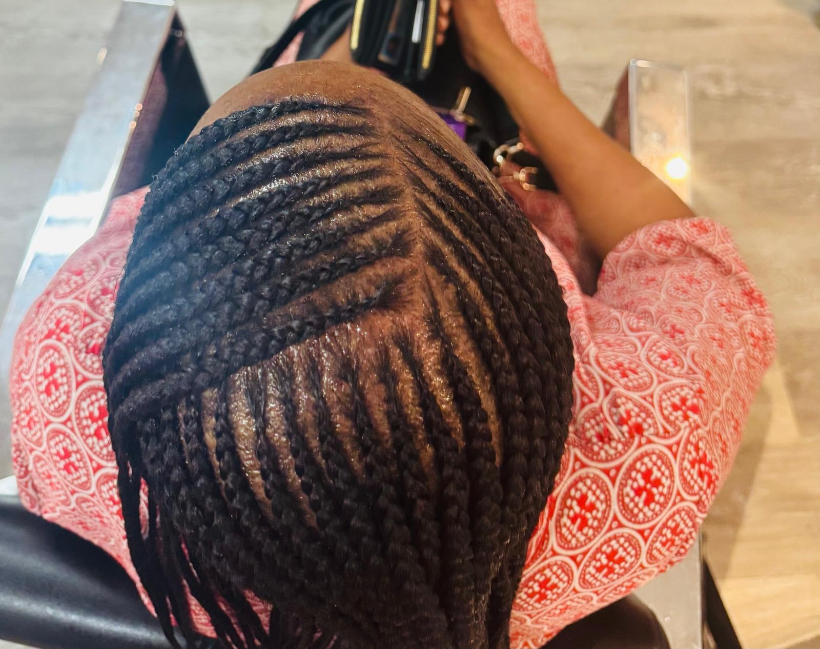 Feed-in lemonade braids top view by Joyce Braids