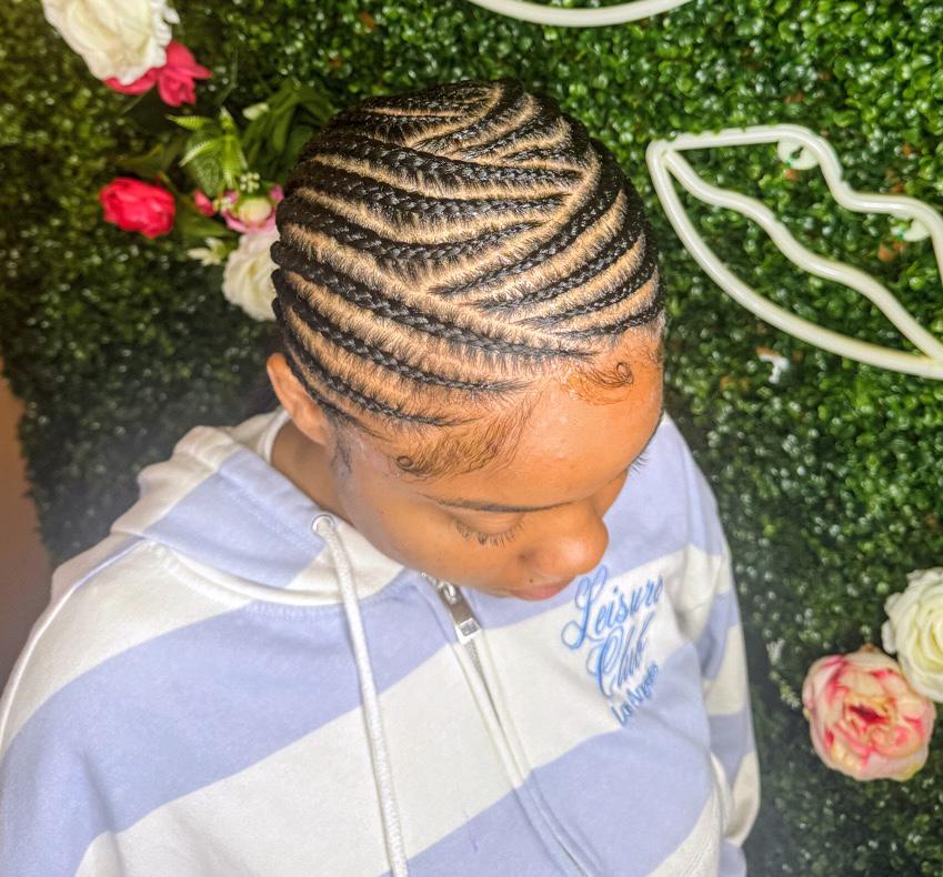 Stitch braid cornrows top view by Joyce Braids