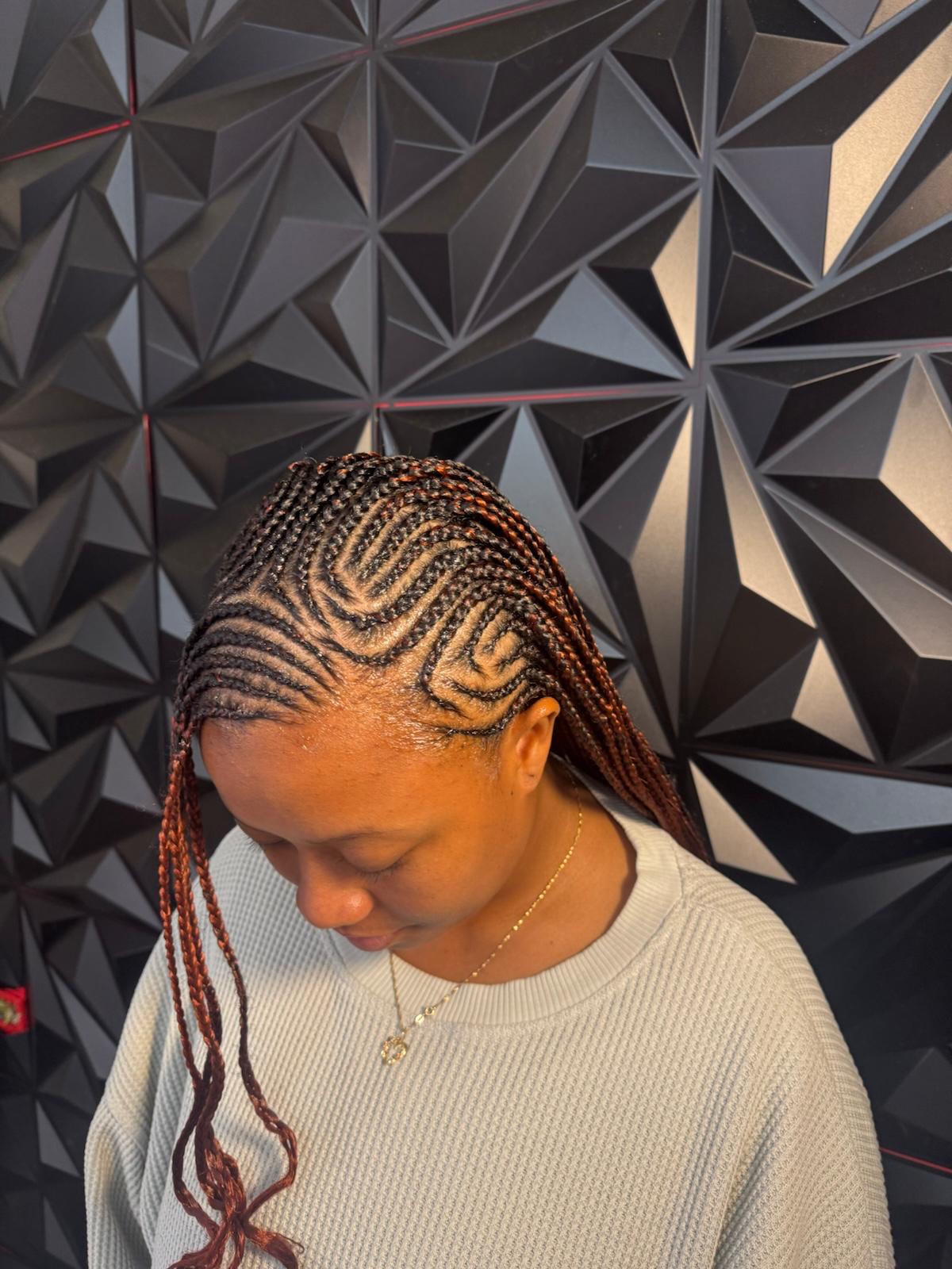Tribal cornrow curl pattern by Joyce Braids